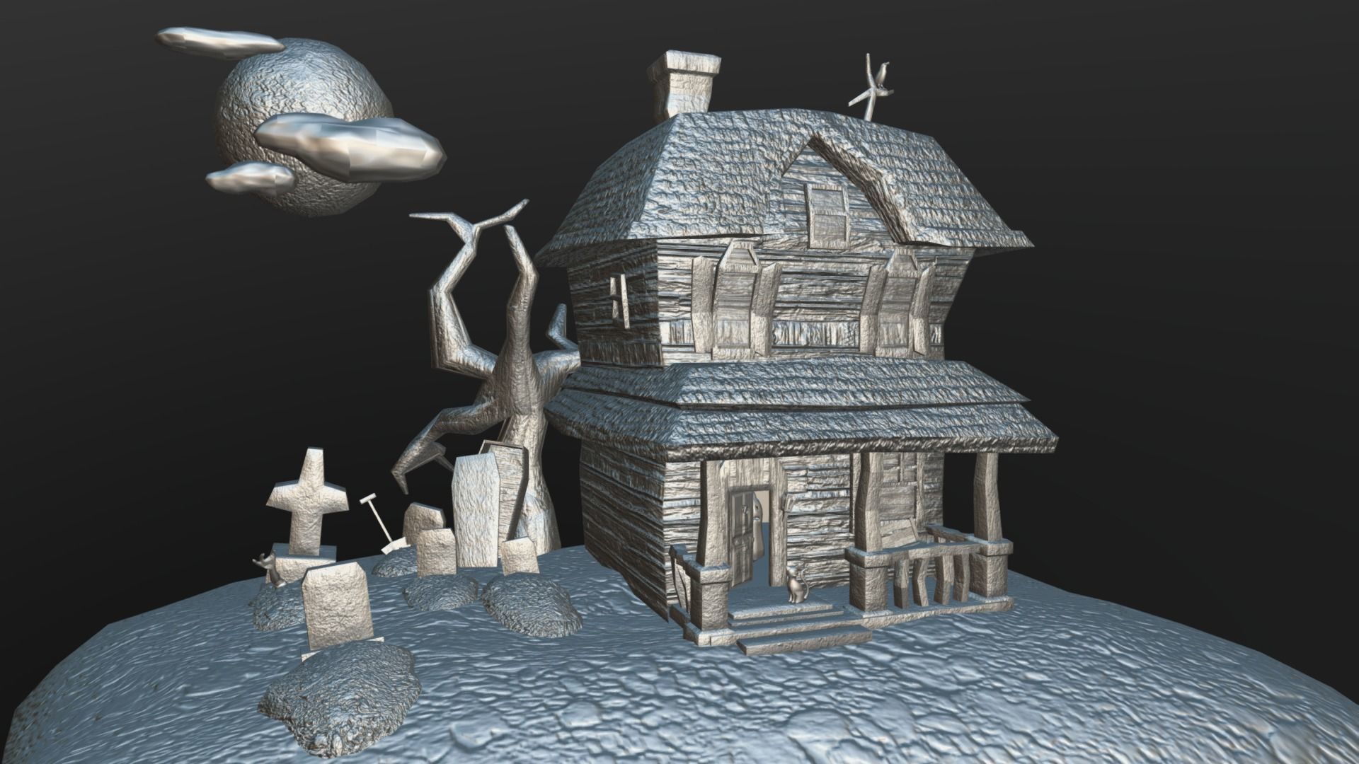 SpookHouse haunted house Low-poly 3D model_13