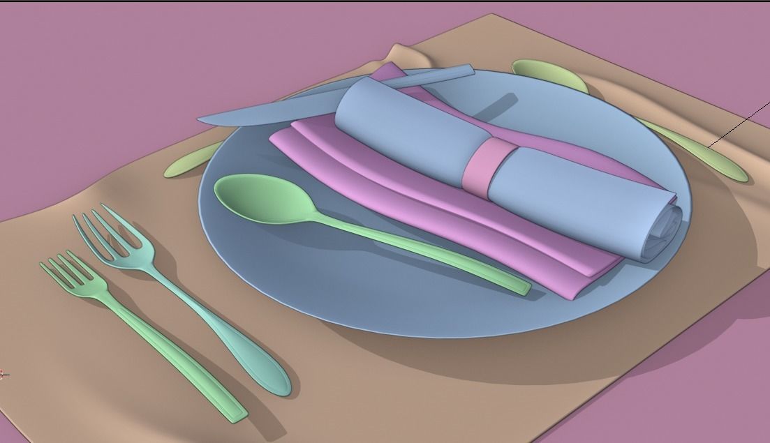 Dinnerware Set spoons folk and knives 3D model_9