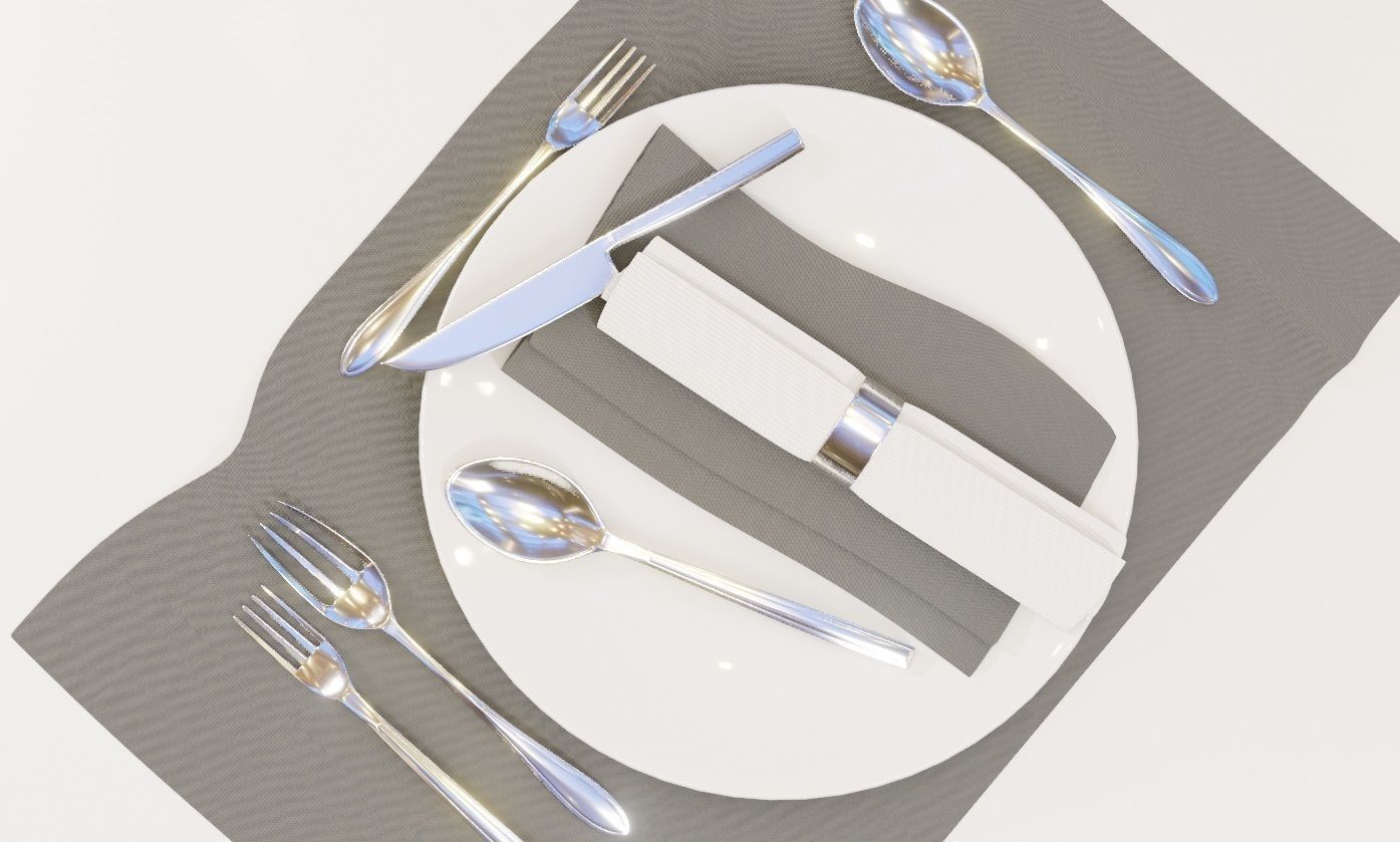 Dinnerware Set spoons folk and knives 3D model_2