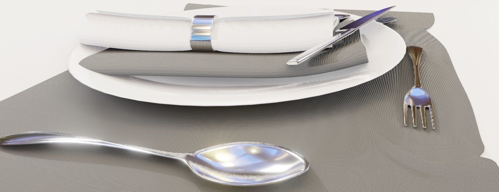 Dinnerware Set spoons folk and knives 3D model_4