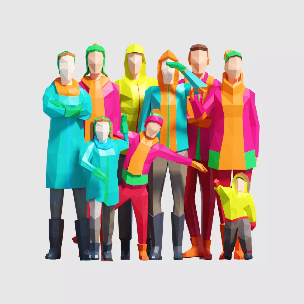 Winter People Low-poly 3D model