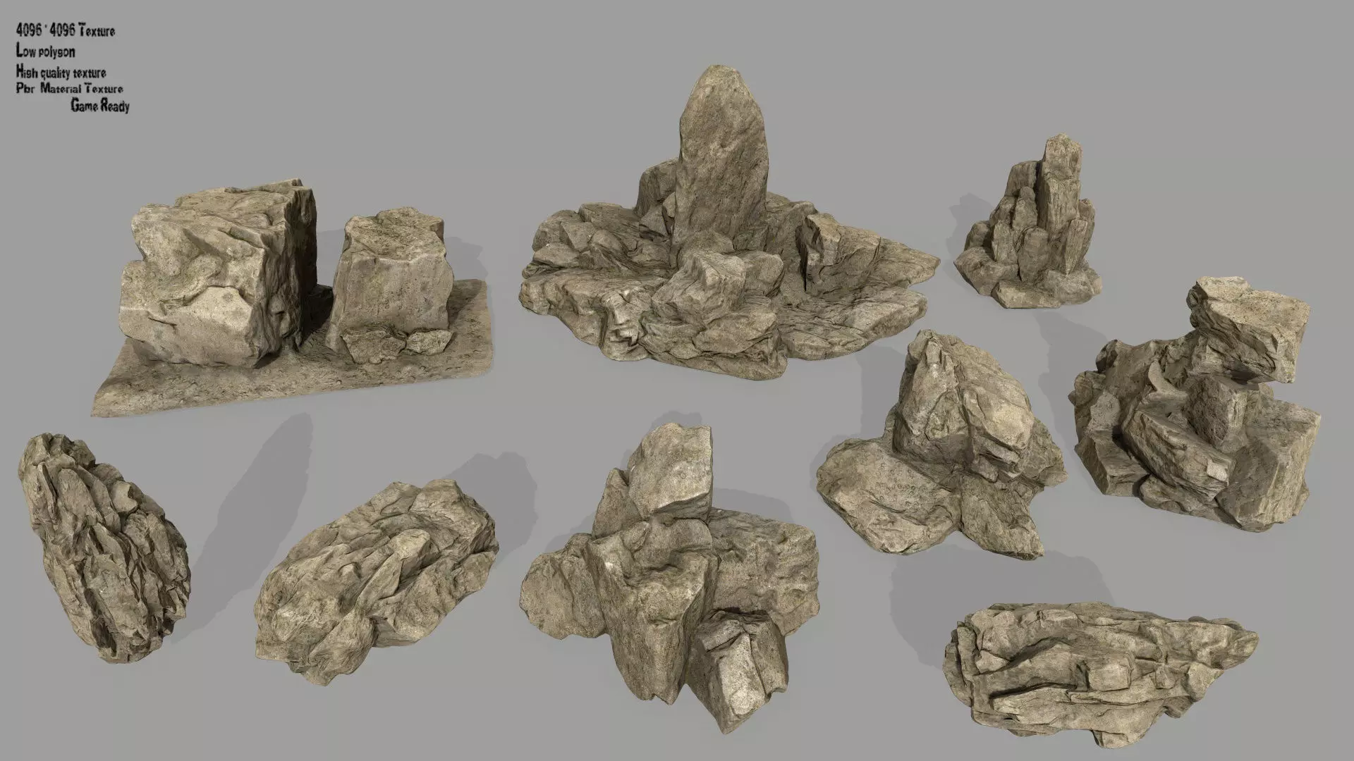 desert rocks   Low-poly 3D model_0