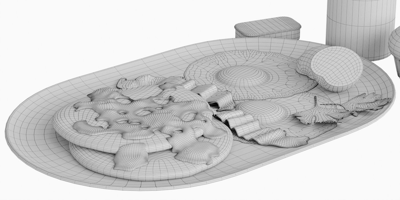 Breakfast pancakes with bacon and eggs on plate 3D model_6