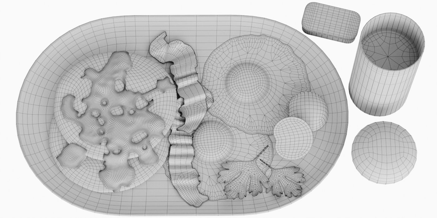 Breakfast pancakes with bacon and eggs on plate 3D model_7