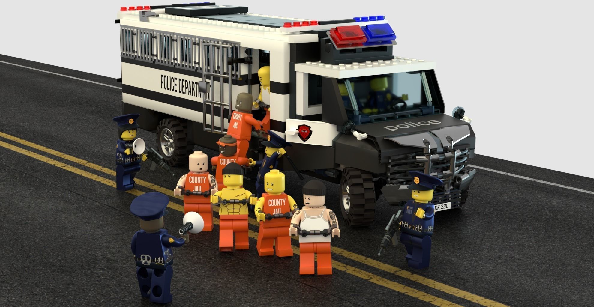 Lego police convoy with prisoners 3D model_1