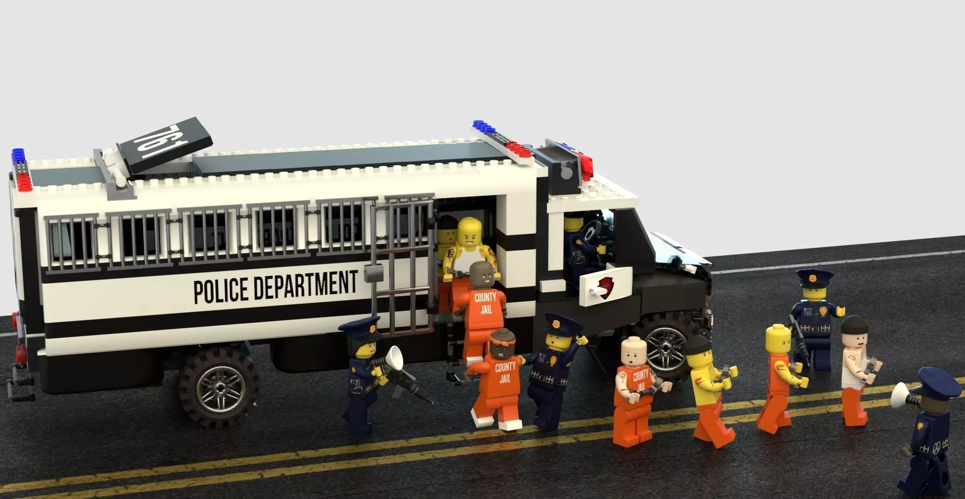 Lego police convoy with prisoners 3D model_0