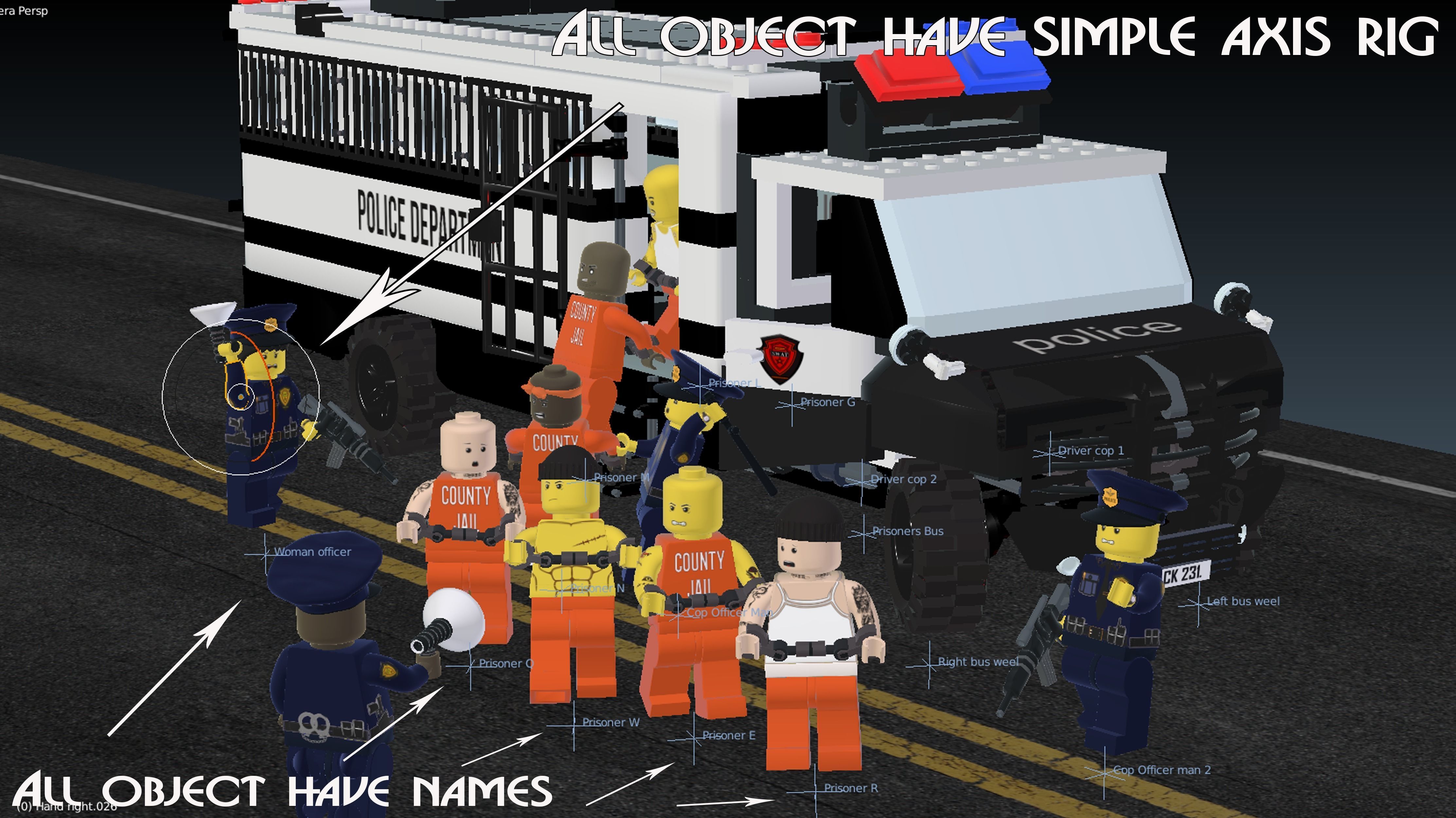 Lego police convoy with prisoners 3D model_7