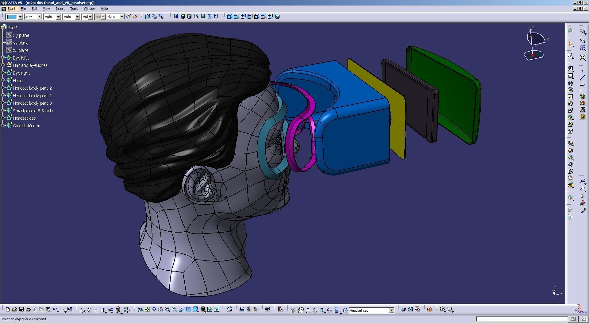 CAD Male Head Model M2P1D0V1head and VR headset template 3D model_31