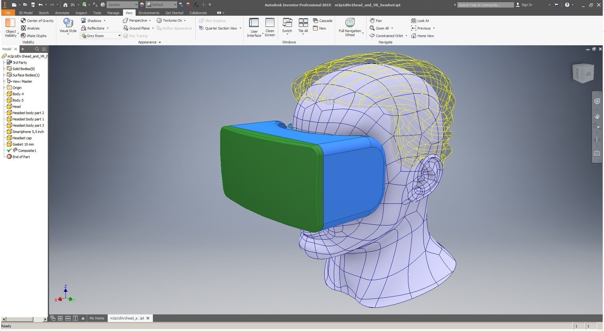 CAD Male Head Model M2P1D0V1head and VR headset template 3D model_34