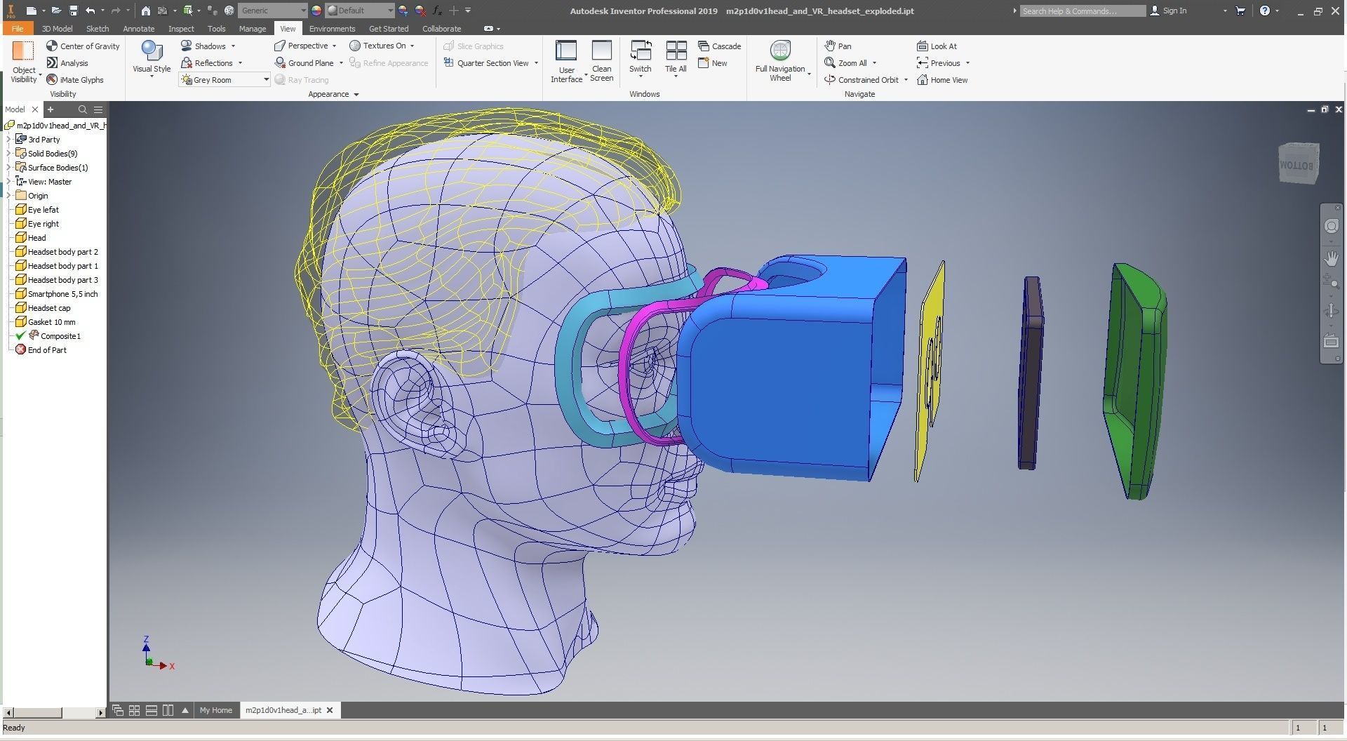 CAD Male Head Model M2P1D0V1head and VR headset template 3D model_33