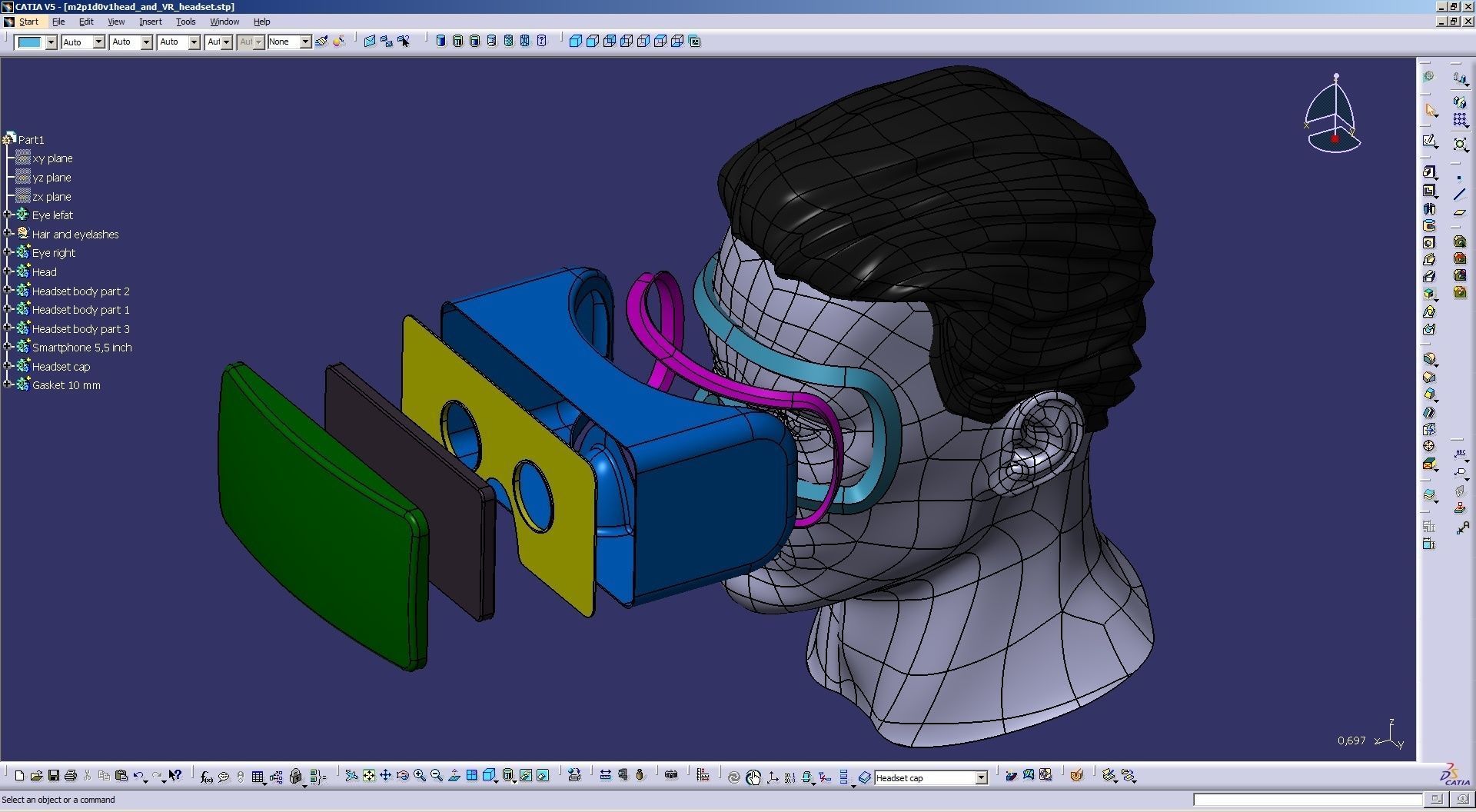 CAD Male Head Model M2P1D0V1head and VR headset template 3D model_30