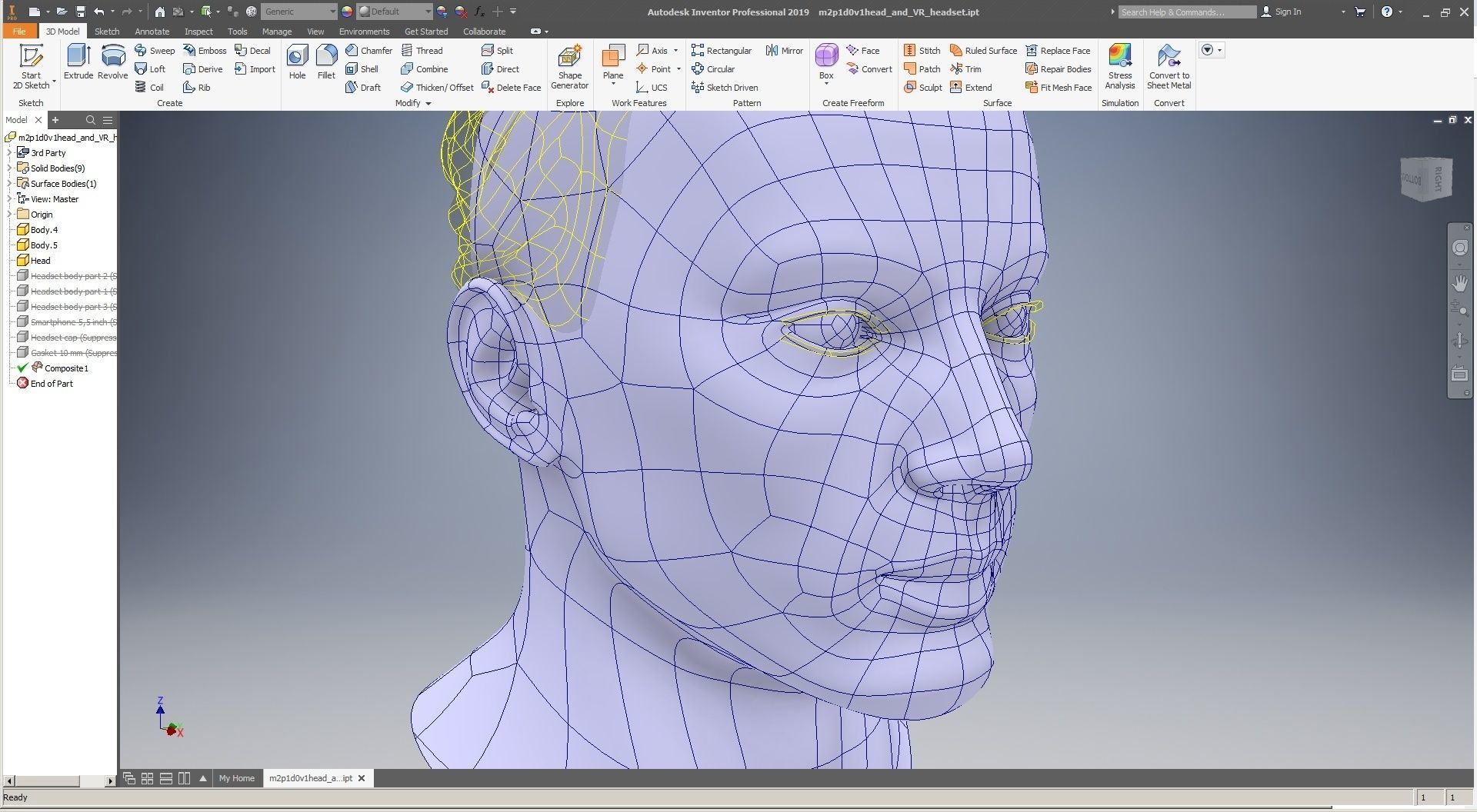 CAD Male Head Model M2P1D0V1head and VR headset template 3D model_32