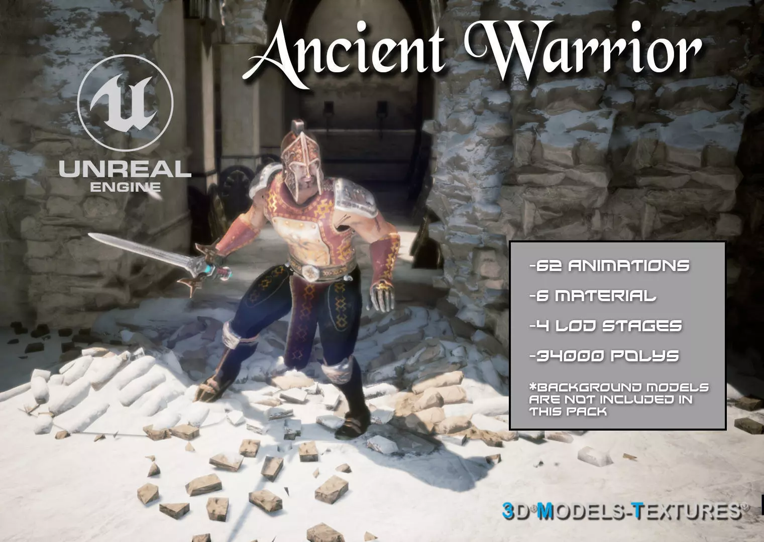 Ancient Warrior for UNREAL Low-poly 3D model_0