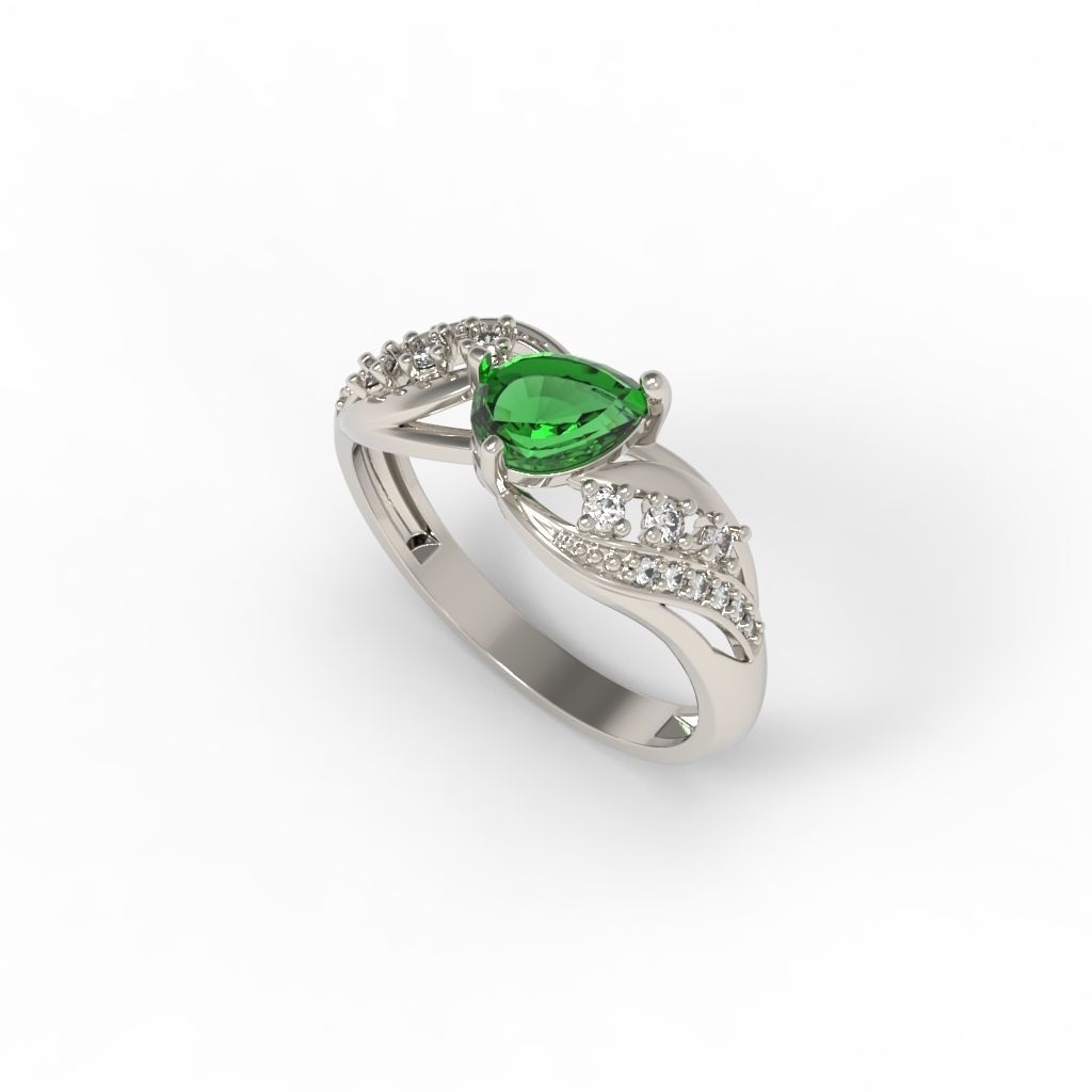 Women ring with gem and diamonds 3dm stl  3D print model_10
