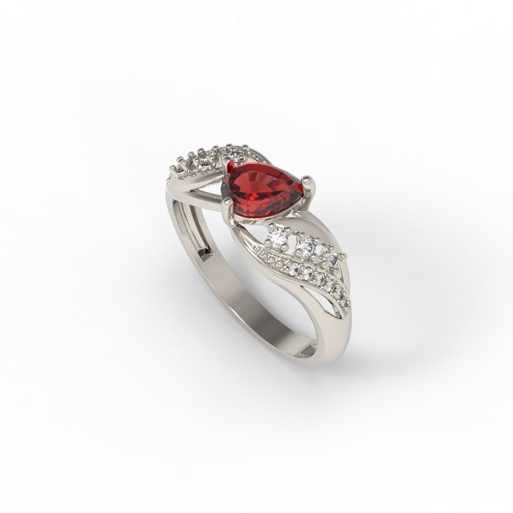 Women ring with gem and diamonds 3dm stl  3D print model_8
