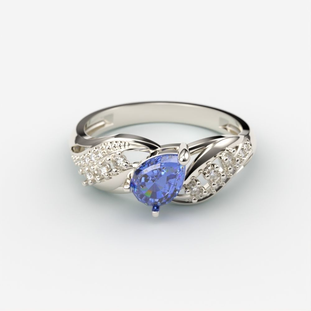Women ring with gem and diamonds 3dm stl  3D print model_5
