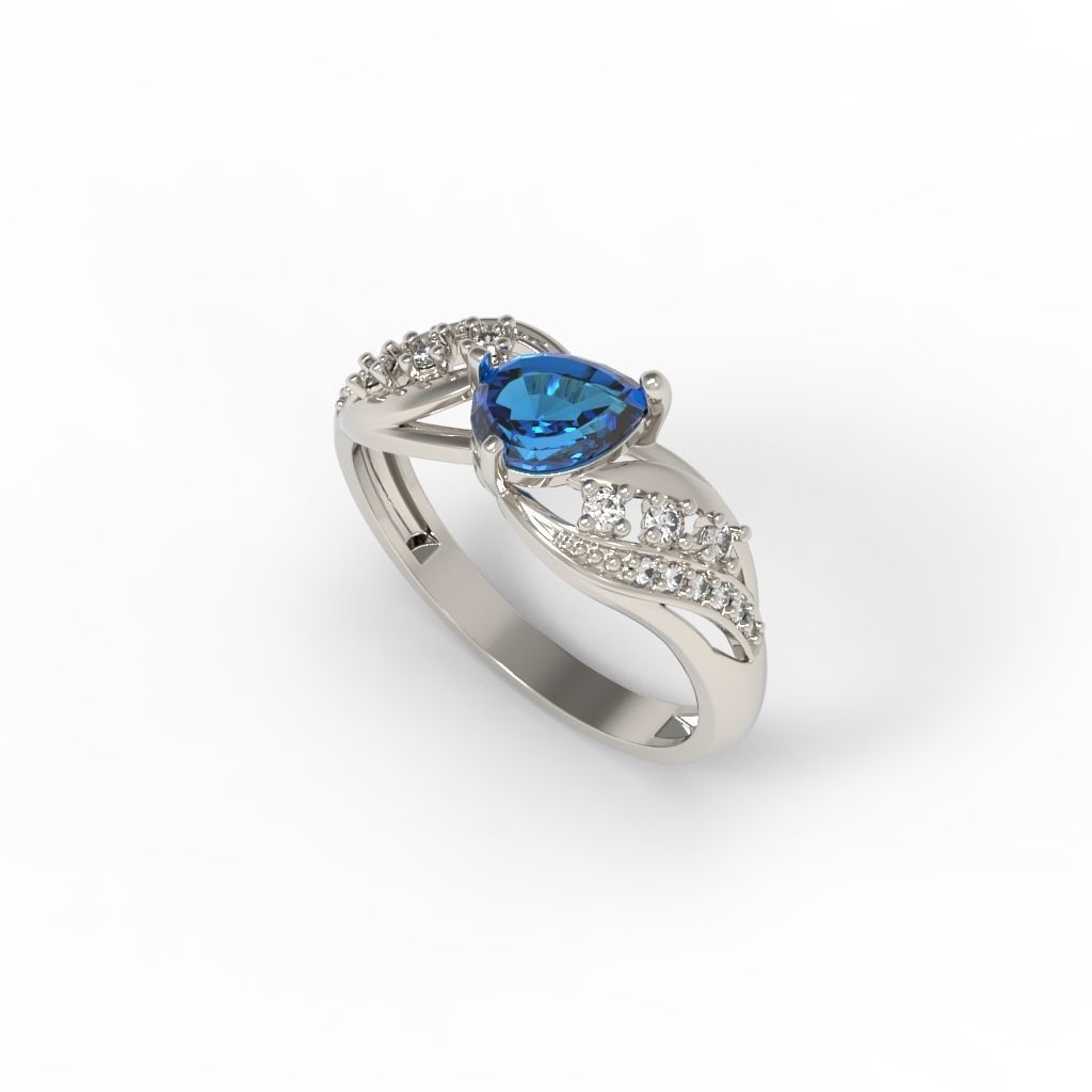 Women ring with gem and diamonds 3dm stl  3D print model_9