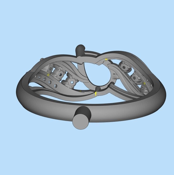 Women ring with gem and diamonds 3dm stl  3D print model_33