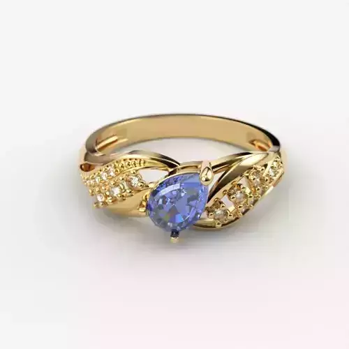 Women ring with gem and diamonds 3dm stl  3D print model