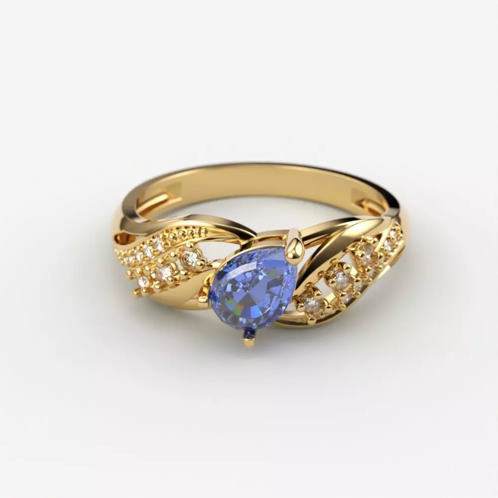 Women ring with gem and diamonds 3dm stl  3D print model_0