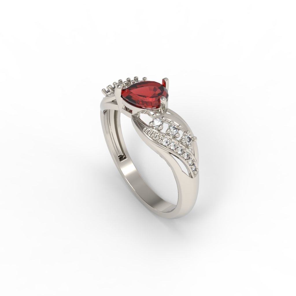 Women ring with gem and diamonds 3dm stl  3D print model_12