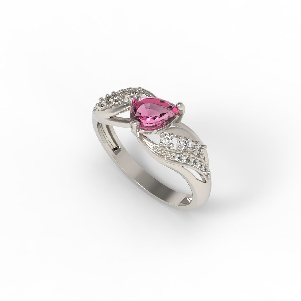 Women ring with gem and diamonds 3dm stl  3D print model_7