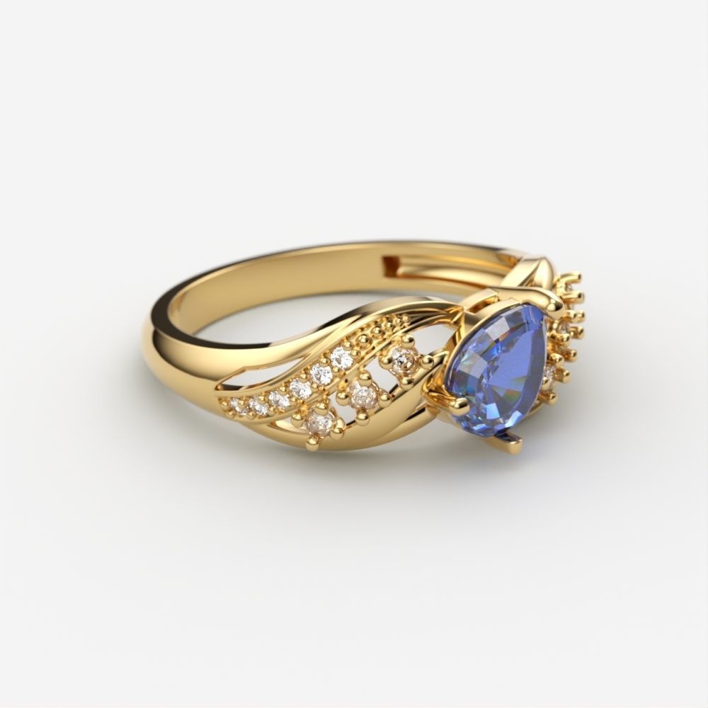 Women ring with gem and diamonds 3dm stl  3D print model_1