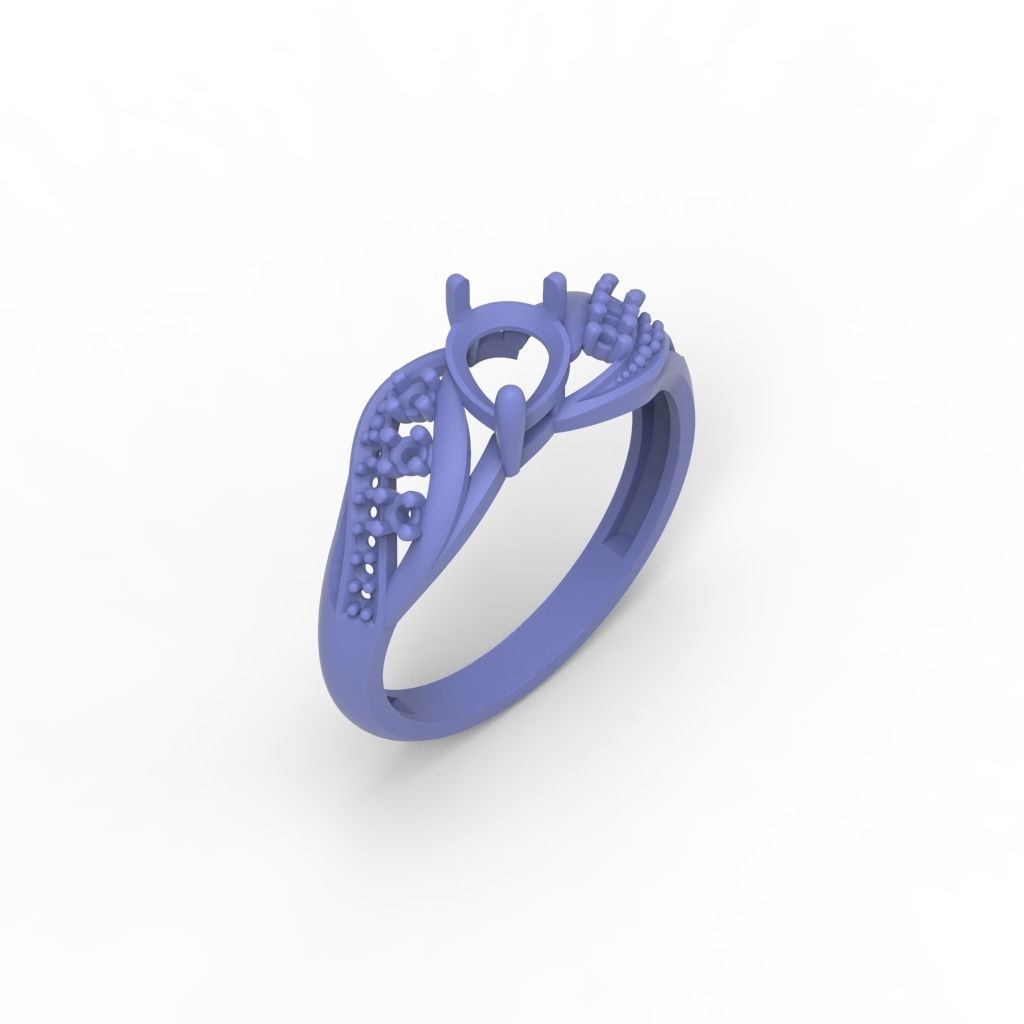 Women ring with gem and diamonds 3dm stl  3D print model_21