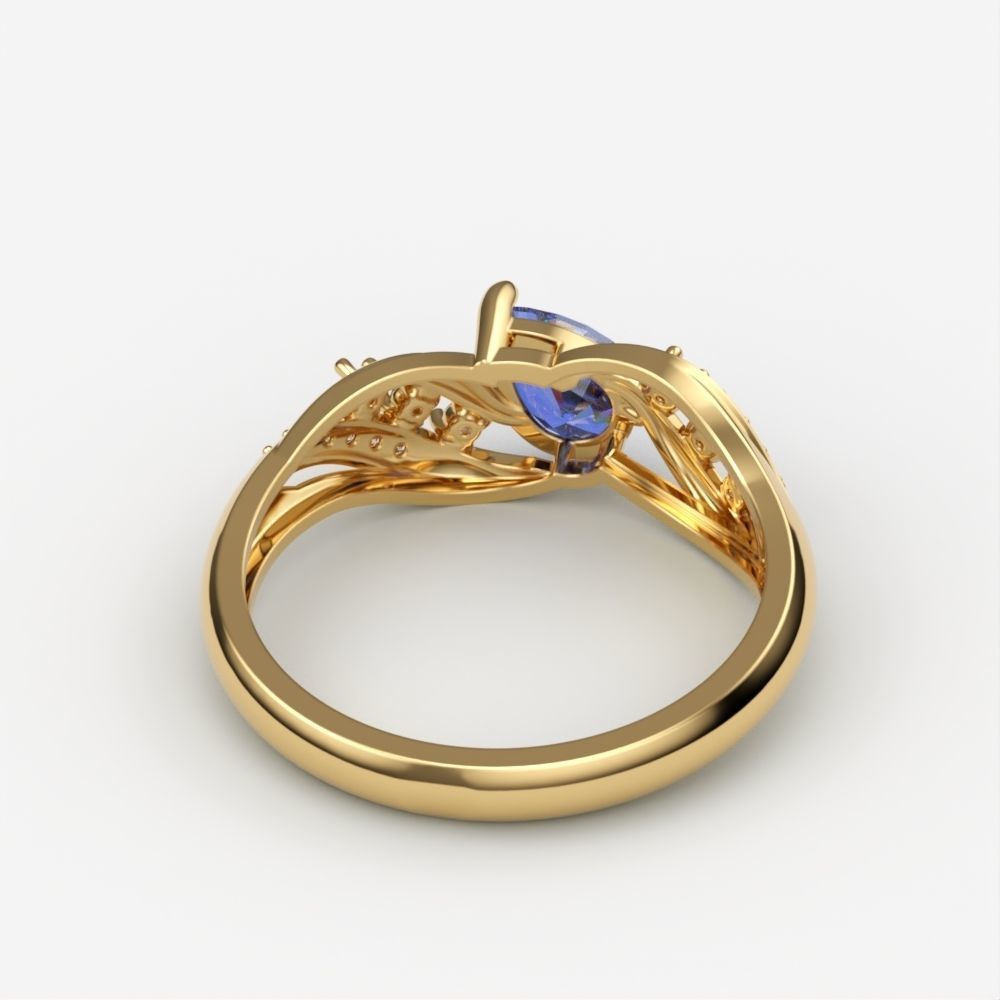 Women ring with gem and diamonds 3dm stl  3D print model_3