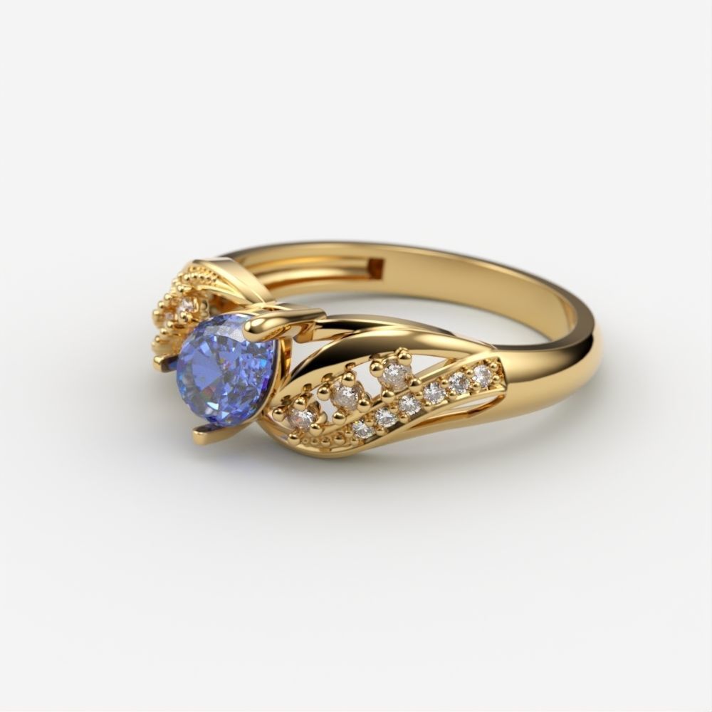Women ring with gem and diamonds 3dm stl  3D print model_2