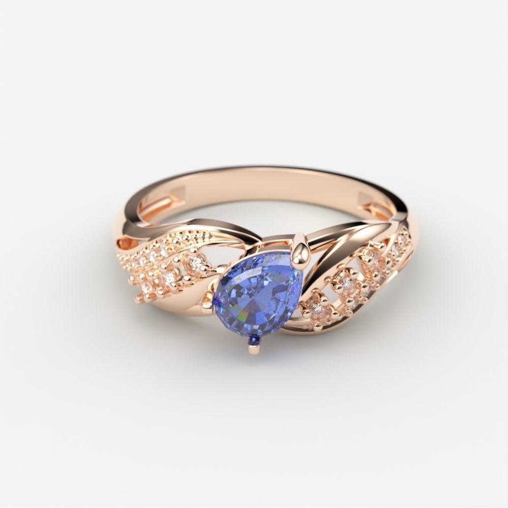 Women ring with gem and diamonds 3dm stl  3D print model_4
