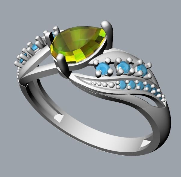 Women ring with gem and diamonds 3dm stl  3D print model_28