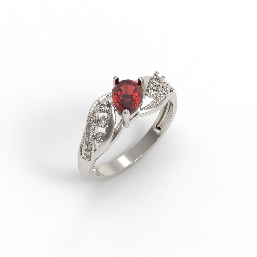 Women ring with gem and diamonds 3dm stl  3D print model_14