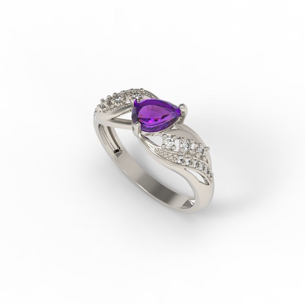Women ring with gem and diamonds 3dm stl  3D print model_6