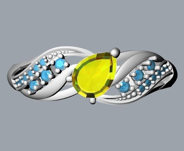 Women ring with gem and diamonds 3dm stl  3D print model_29
