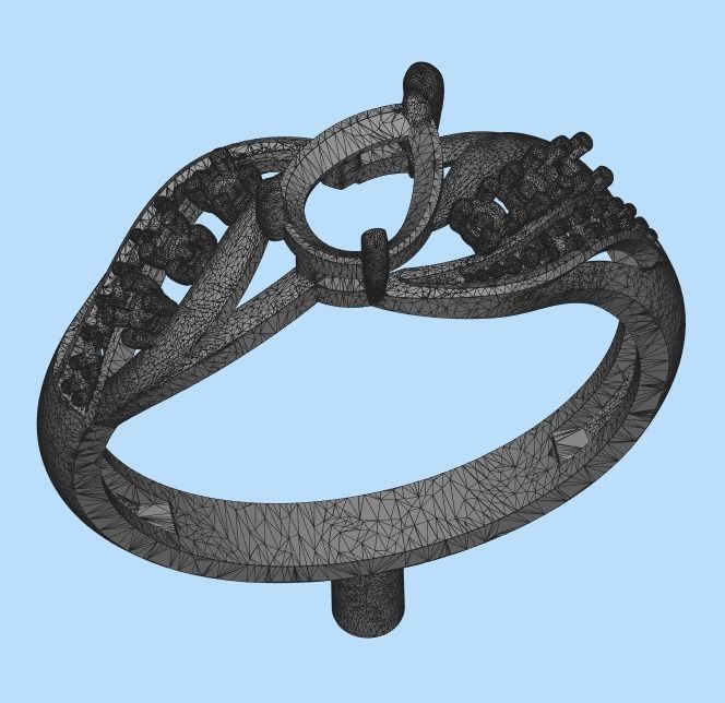 Women ring with gem and diamonds 3dm stl  3D print model_35