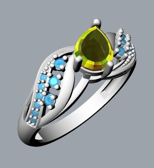 Women ring with gem and diamonds 3dm stl  3D print model_32