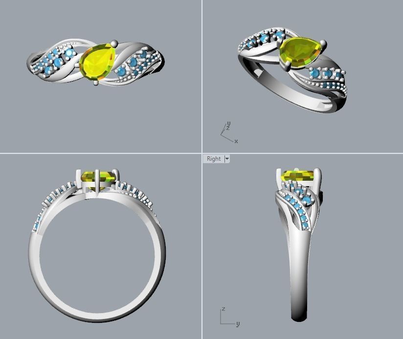 Women ring with gem and diamonds 3dm stl  3D print model_31