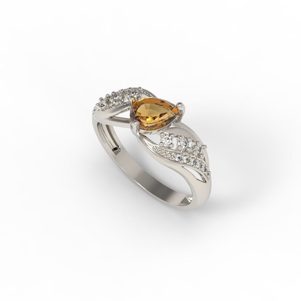 Women ring with gem and diamonds 3dm stl  3D print model_18