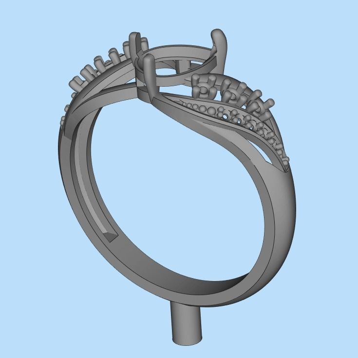 Women ring with gem and diamonds 3dm stl  3D print model_37