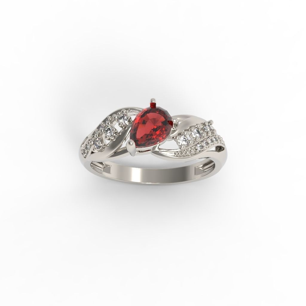 Women ring with gem and diamonds 3dm stl  3D print model_11