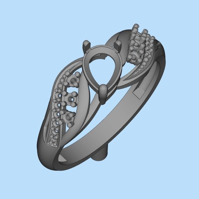 Women ring with gem and diamonds 3dm stl  3D print model_36