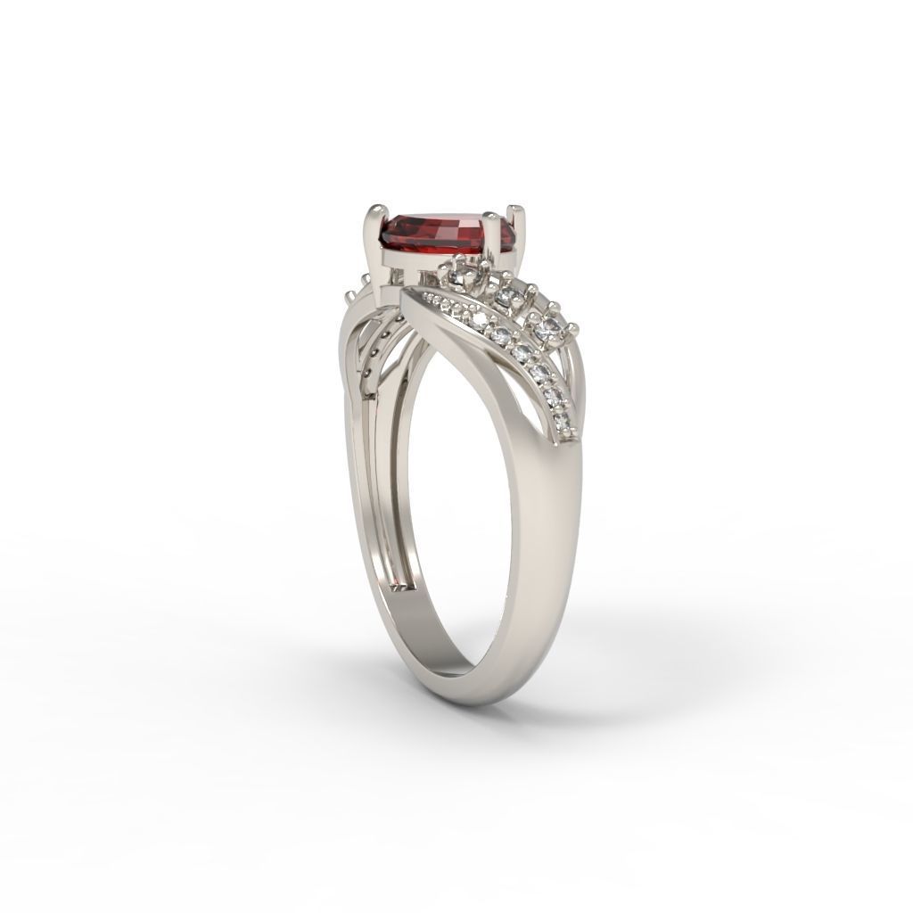 Women ring with gem and diamonds 3dm stl  3D print model_16