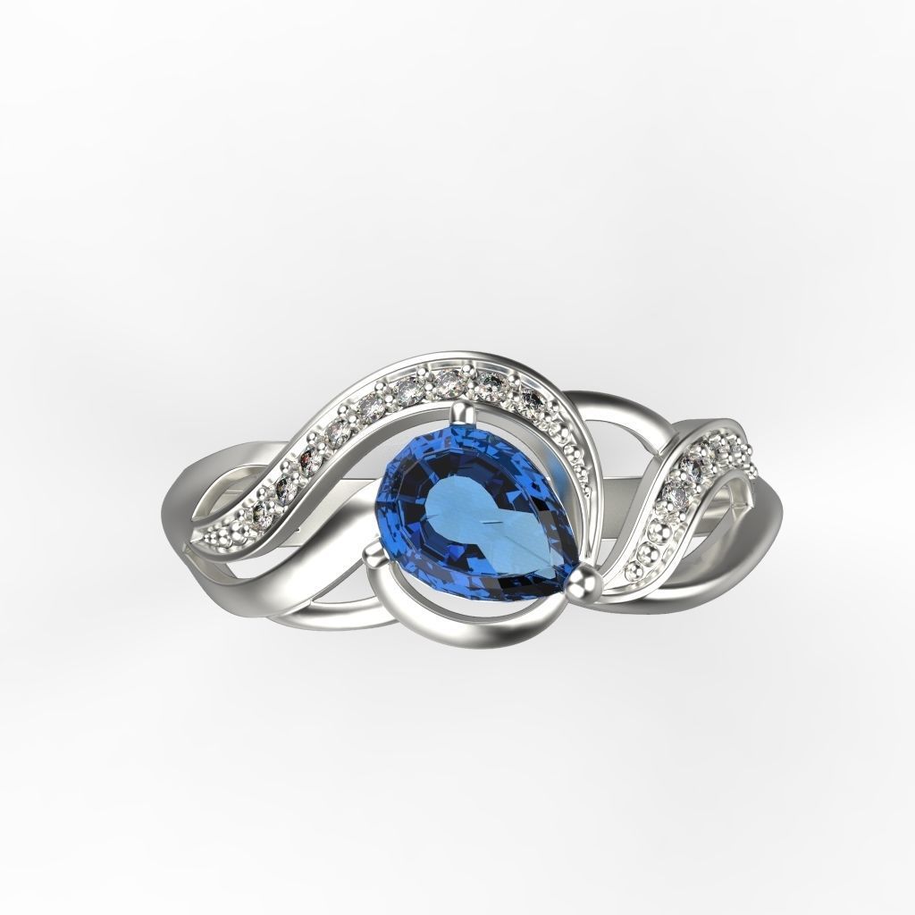 Women ring sapphire and diamonds 3dm stl 3D print model 3D print model_2