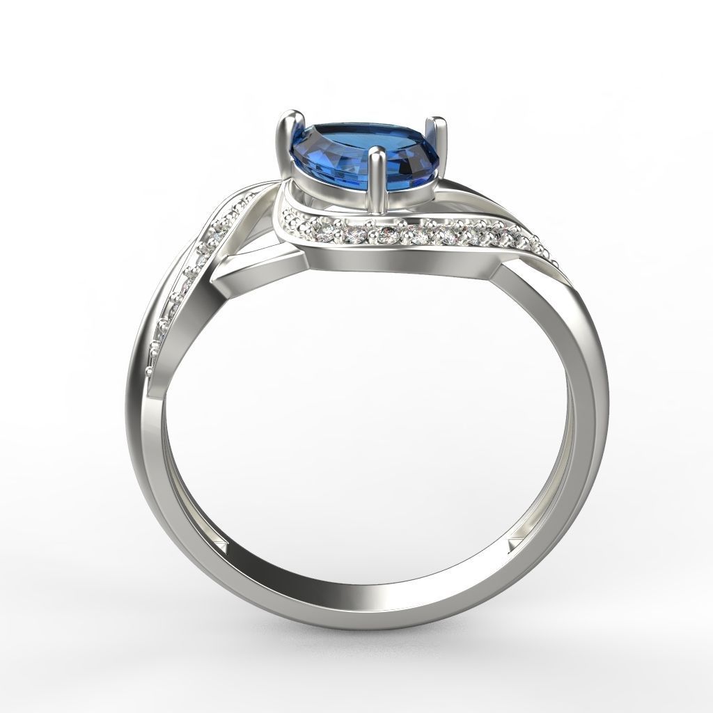 Women ring sapphire and diamonds 3dm stl 3D print model 3D print model_10