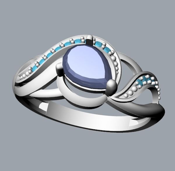 Women ring sapphire and diamonds 3dm stl 3D print model 3D print model_20
