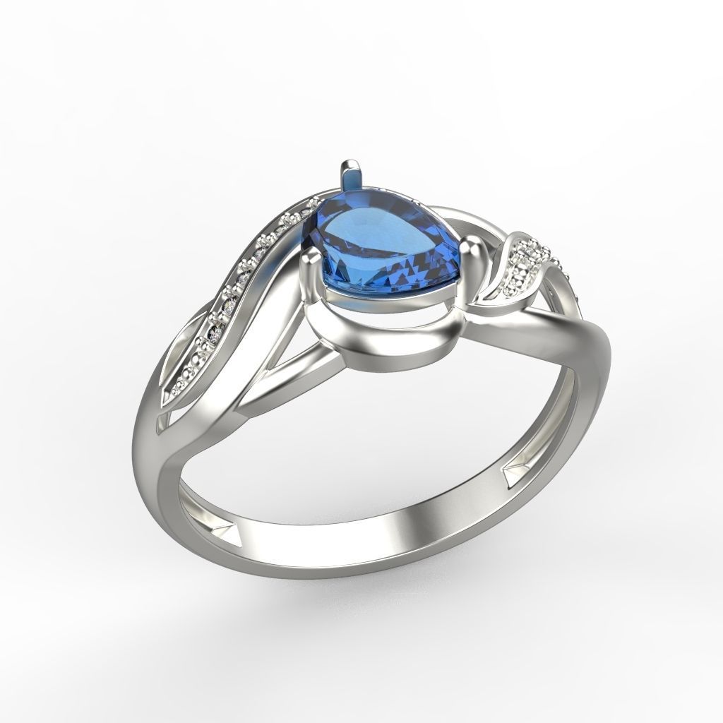 Women ring sapphire and diamonds 3dm stl 3D print model 3D print model_5