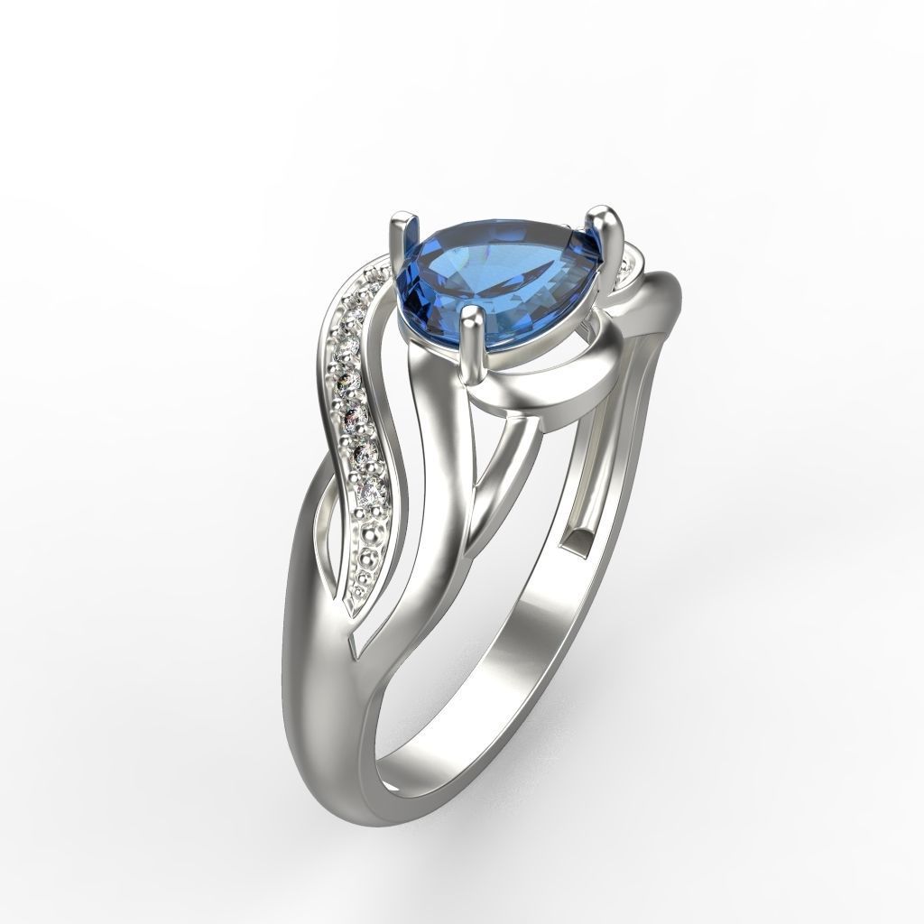 Women ring sapphire and diamonds 3dm stl 3D print model 3D print model_4