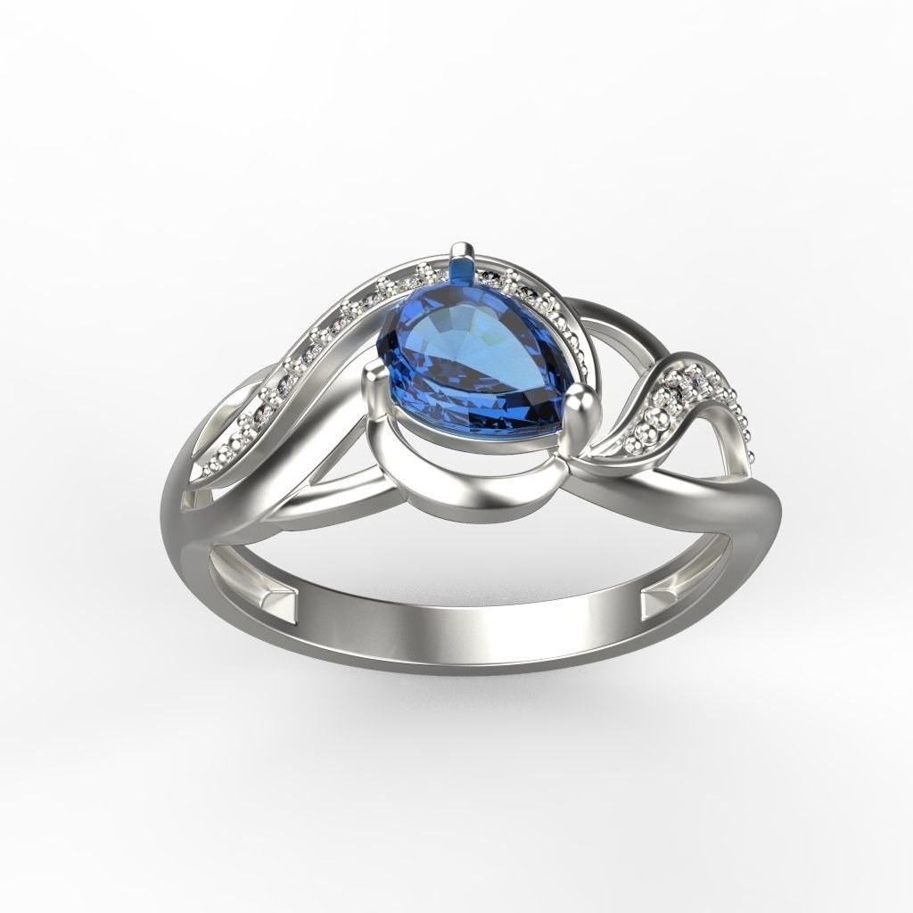 Women ring sapphire and diamonds 3dm stl 3D print model 3D print model_6