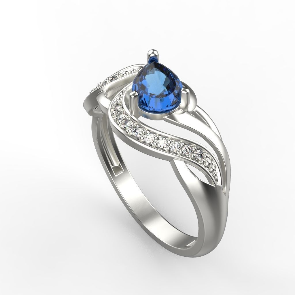 Women ring sapphire and diamonds 3dm stl 3D print model 3D print model_3